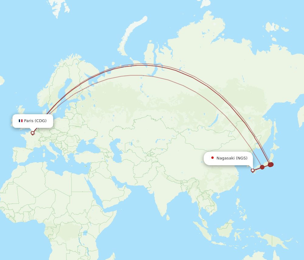 CDG-NGS flight routes