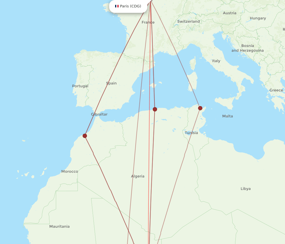 CDG-NIM flight routes
