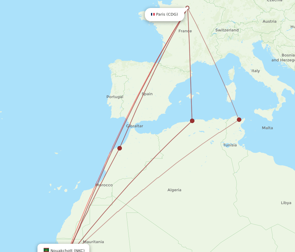 CDG-NKC flight routes