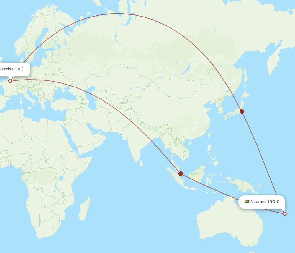 CDG-NOU flight routes