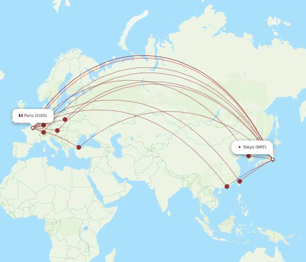 CDG-NRT flight routes