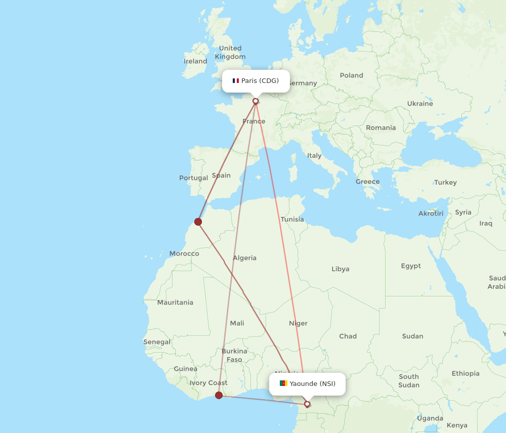 CDG-NSI flight routes