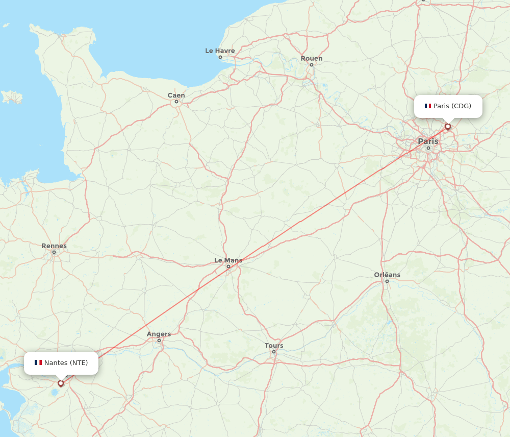 Paris - Nantes route map and flight paths