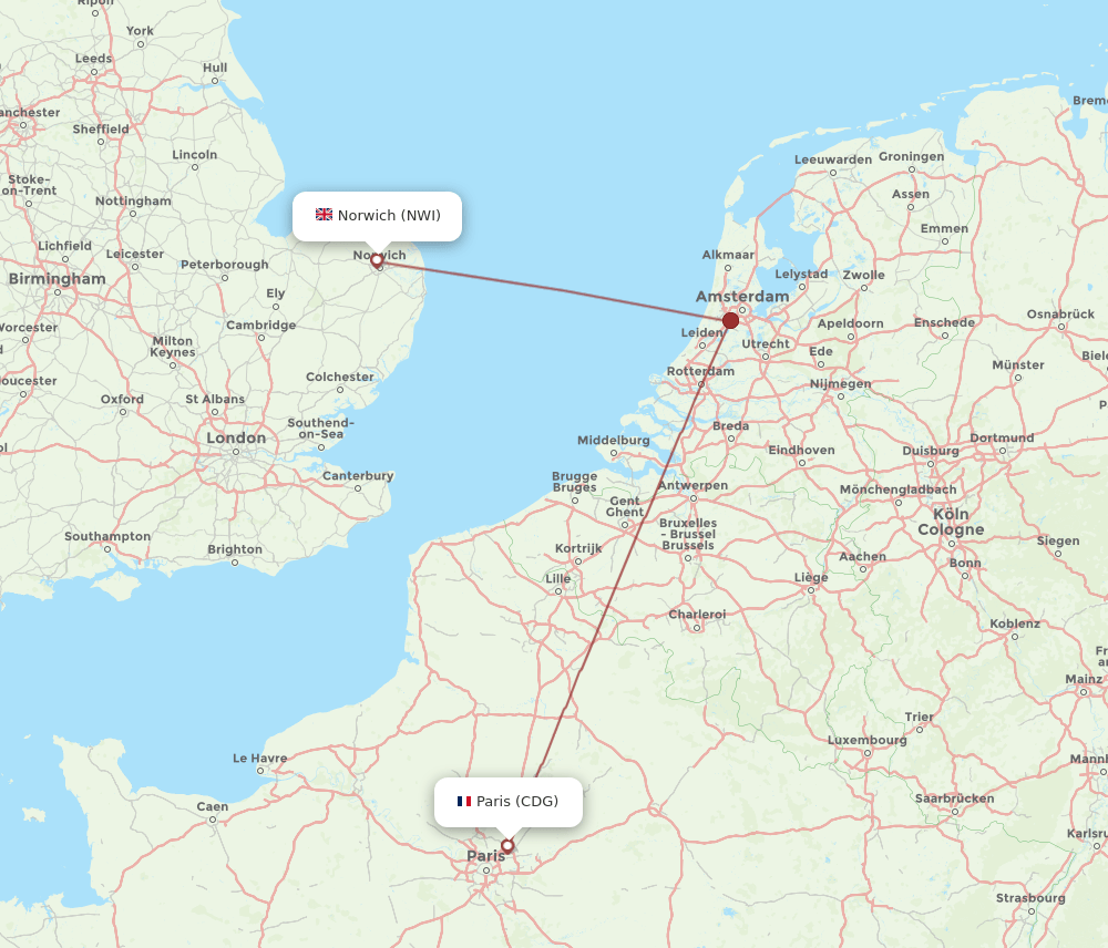 CDG to NWI flights and routes map