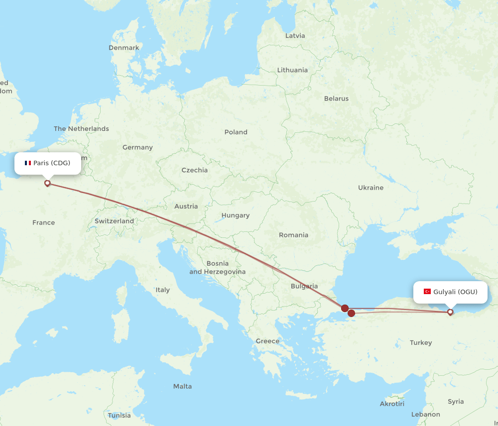 CDG-OGU flight routes