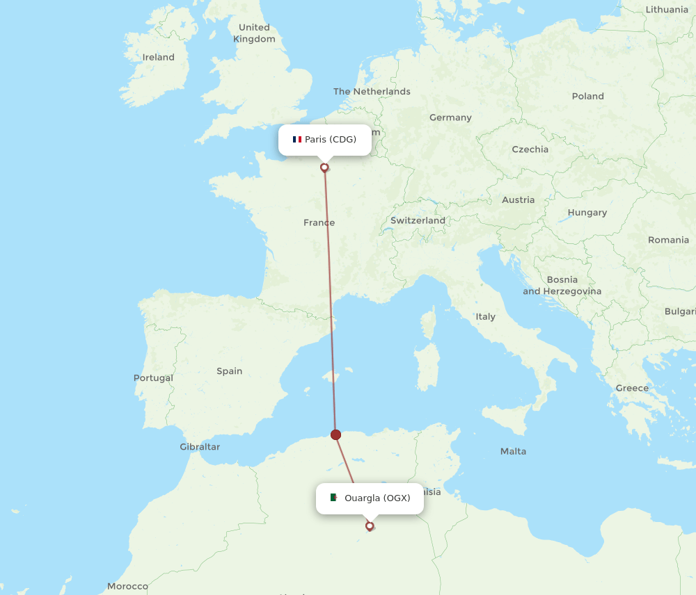 CDG-OGX flight routes