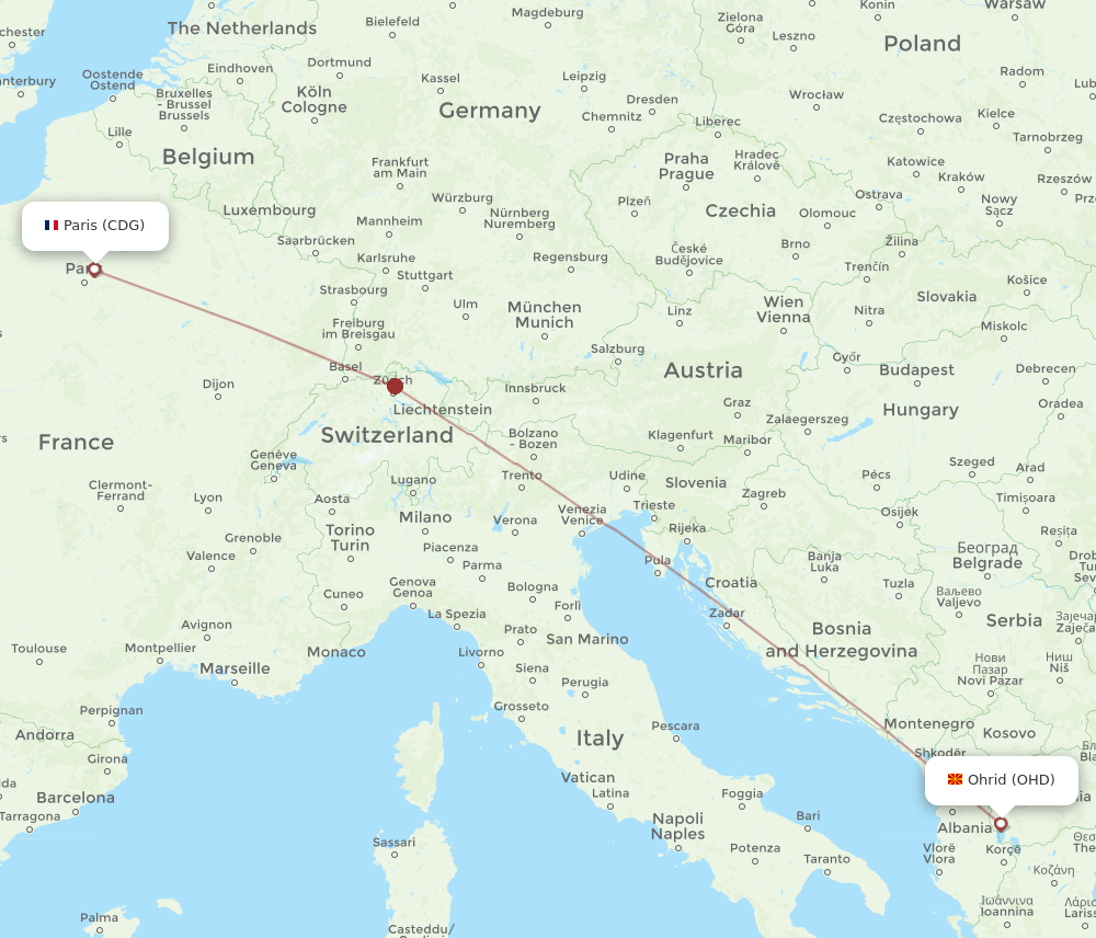 CDG-OHD flight routes