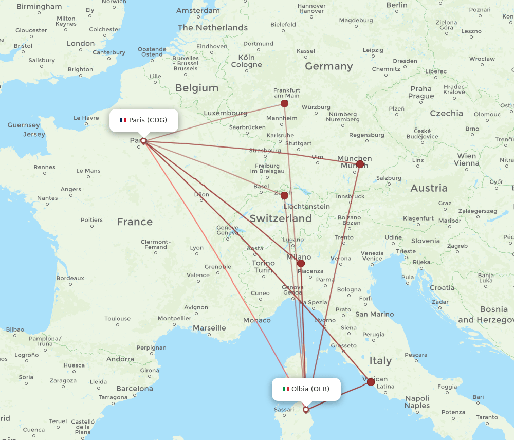 CDG-OLB flight routes