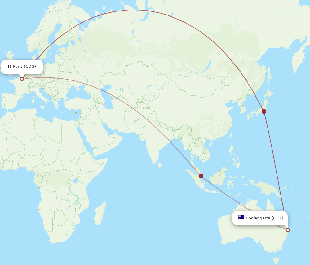 CDG to OOL flights and routes map