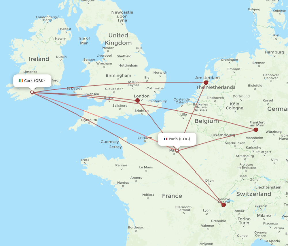 CDG-ORK flight routes