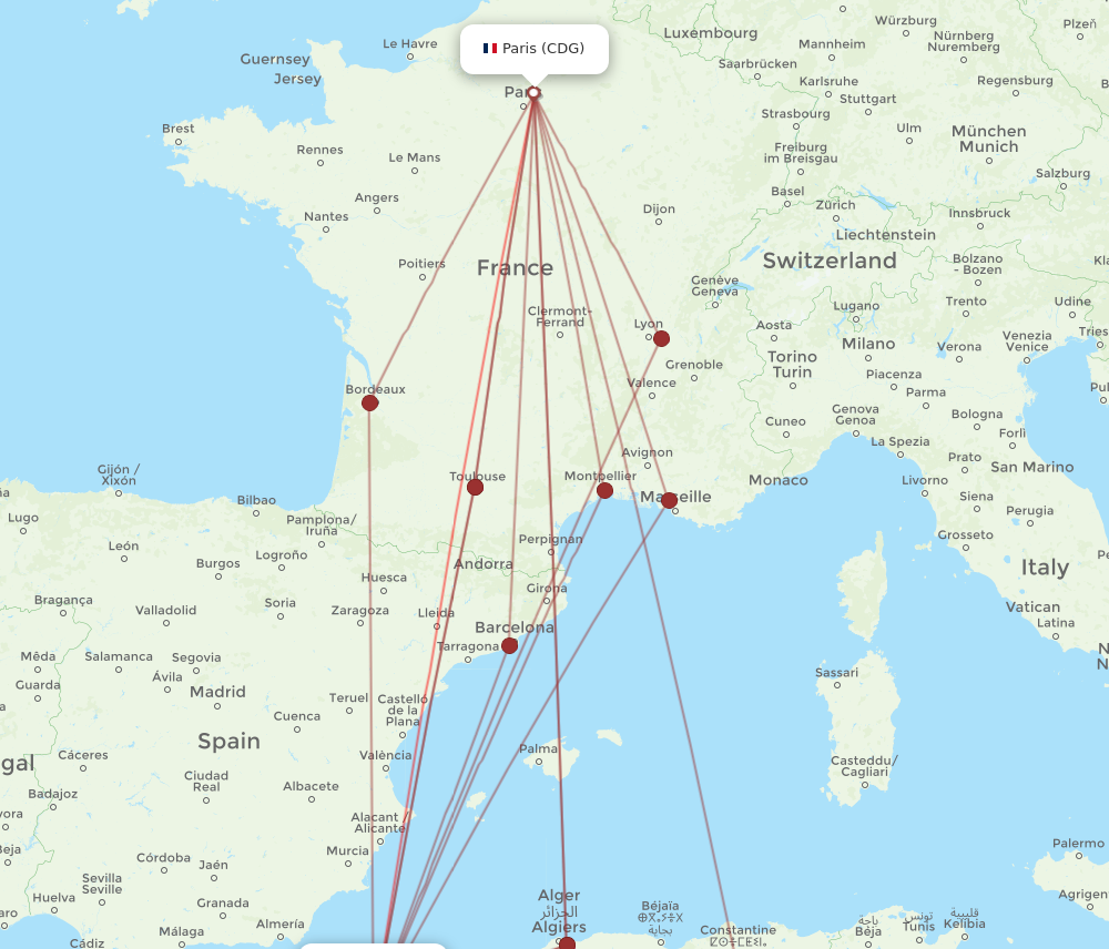 CDG to ORN flights and routes map