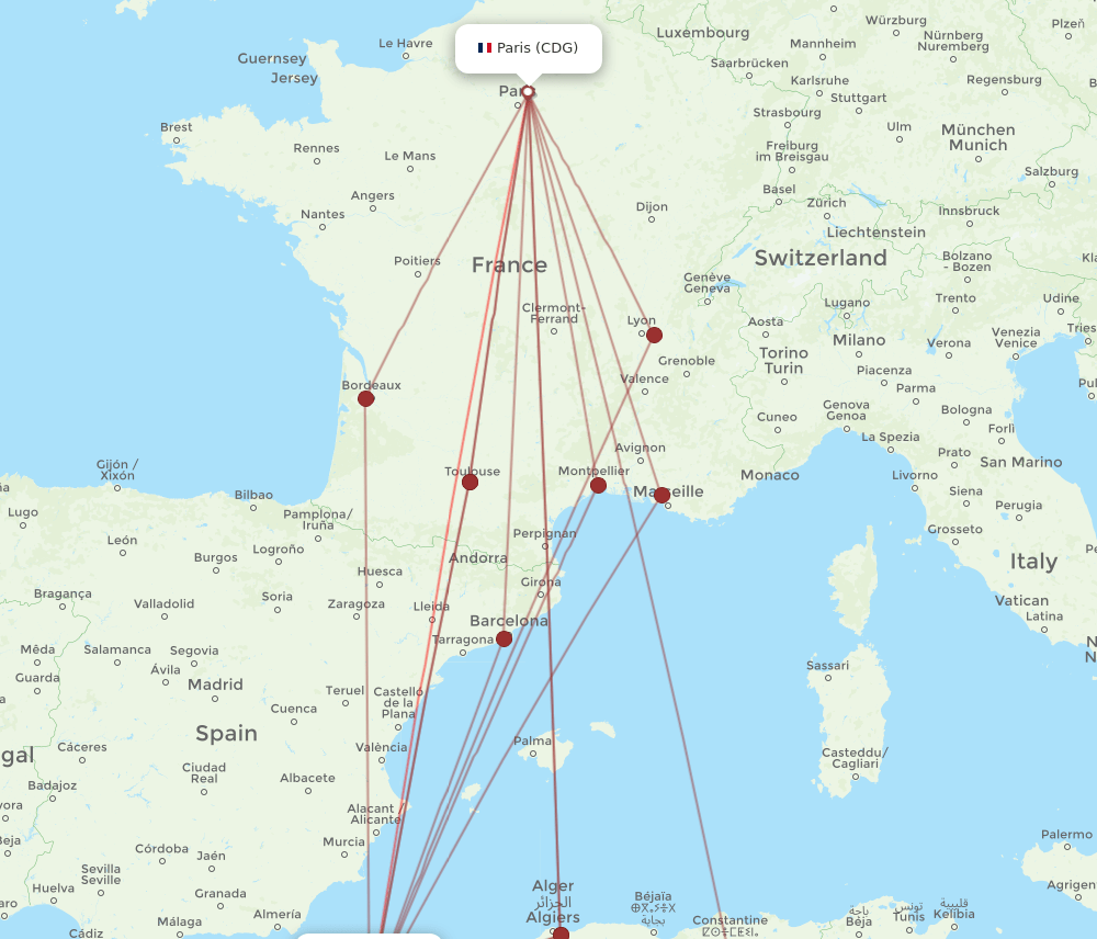 CDG-ORN flight routes
