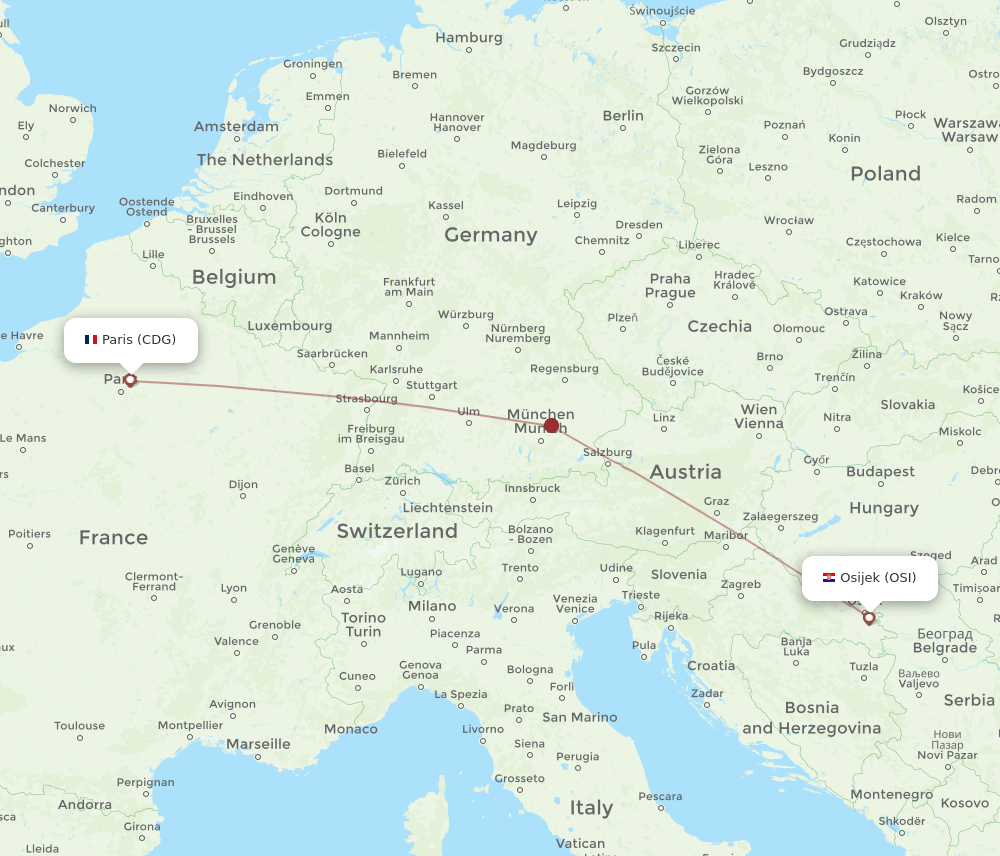 CDG-OSI flight routes