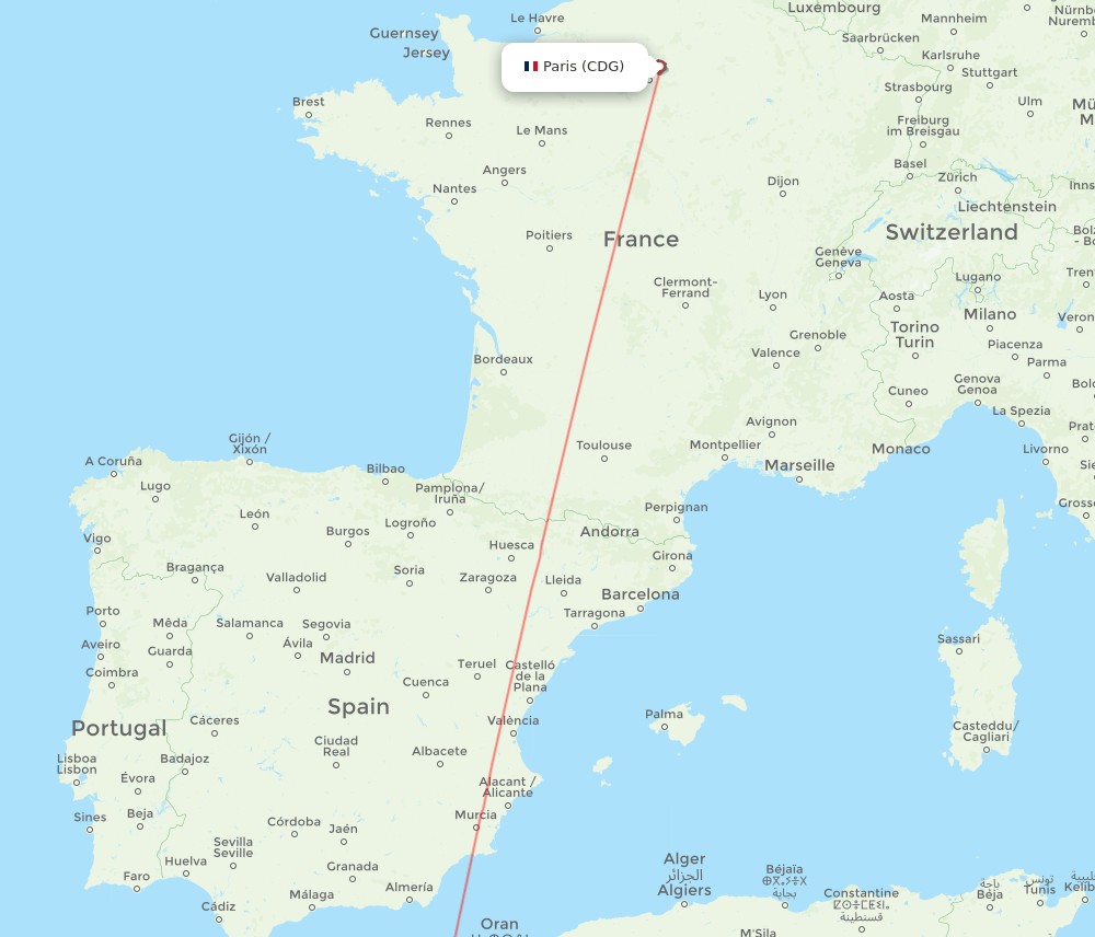 CDG-OUD flight routes