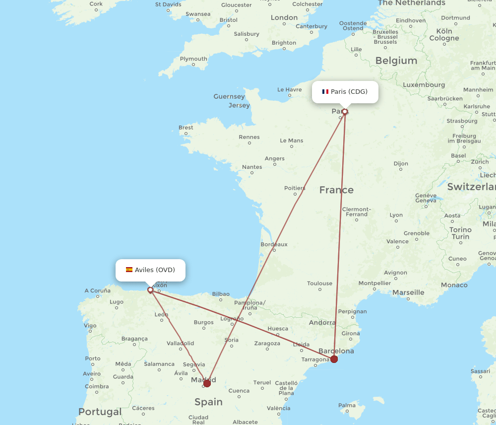 CDG-OVD flight routes