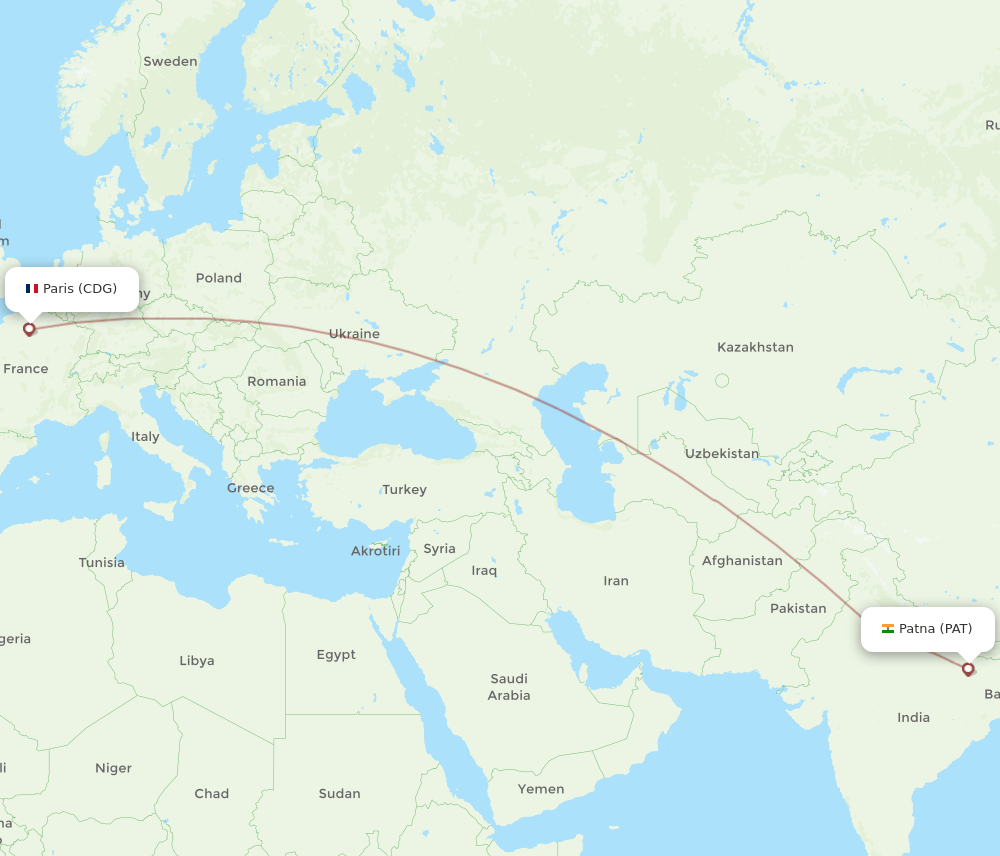 CDG to PAT flights and routes map