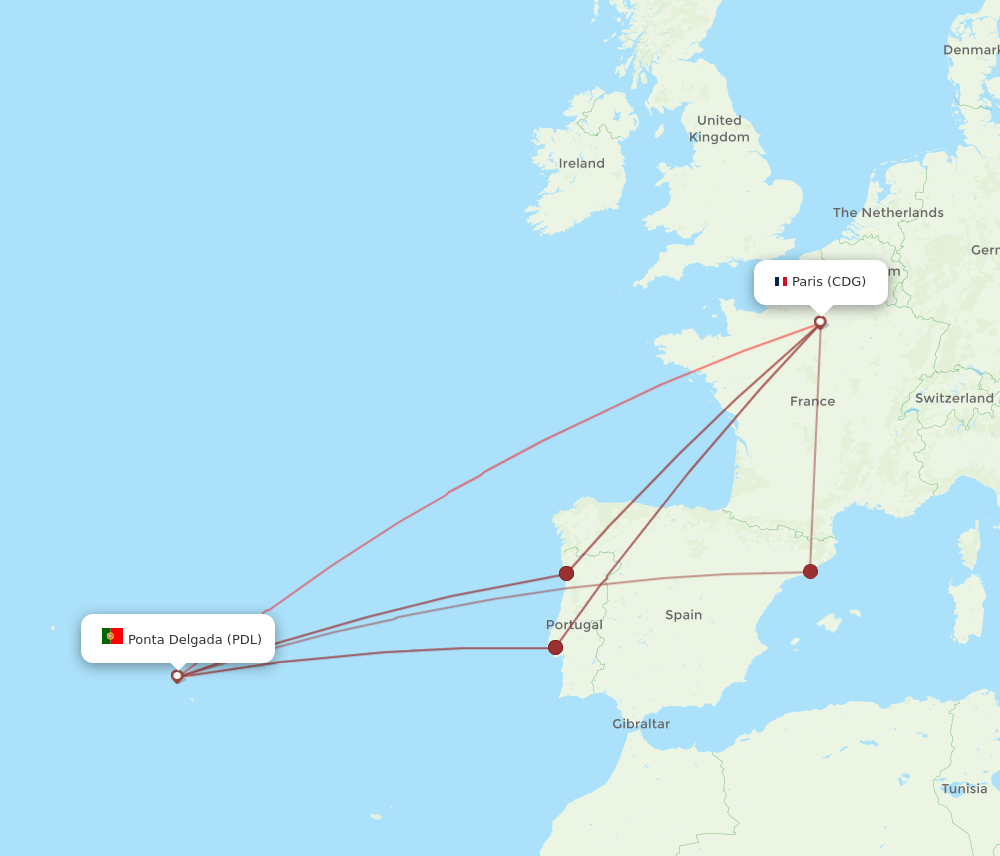 CDG-PDL flight routes