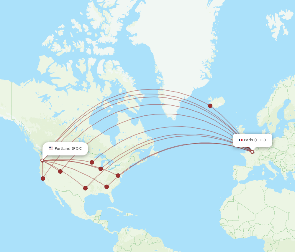 CDG-PDX flight routes