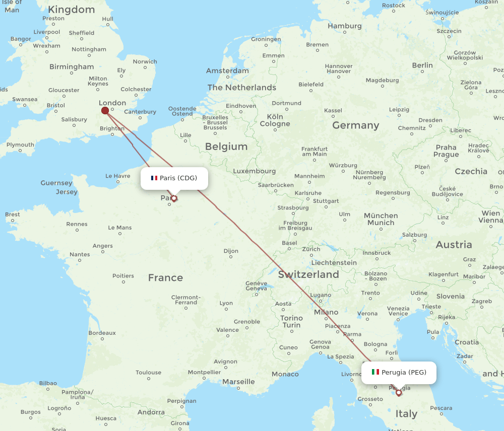CDG to PEG flights and routes map