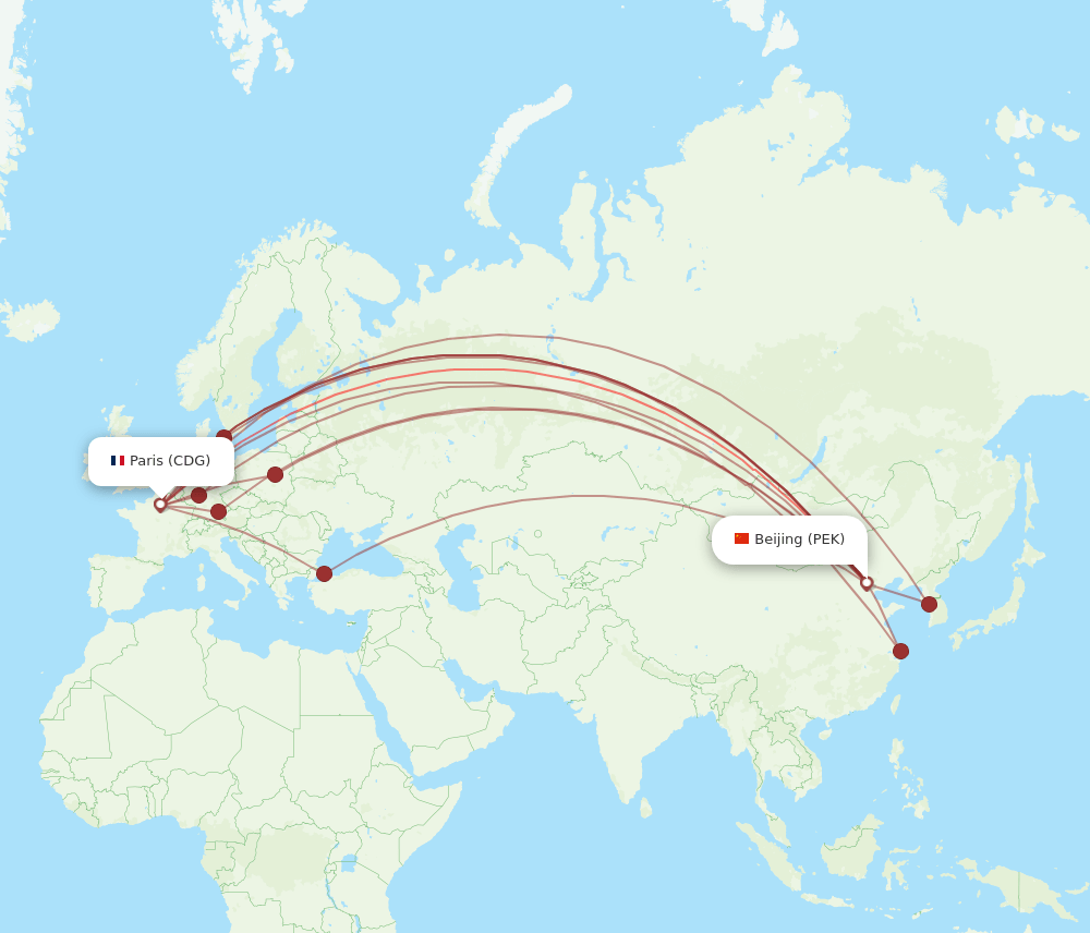 CDG to PEK flights and routes map