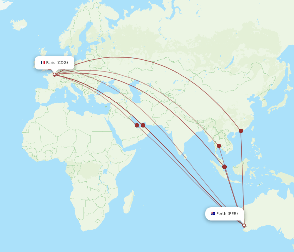 CDG to PER flights and routes map