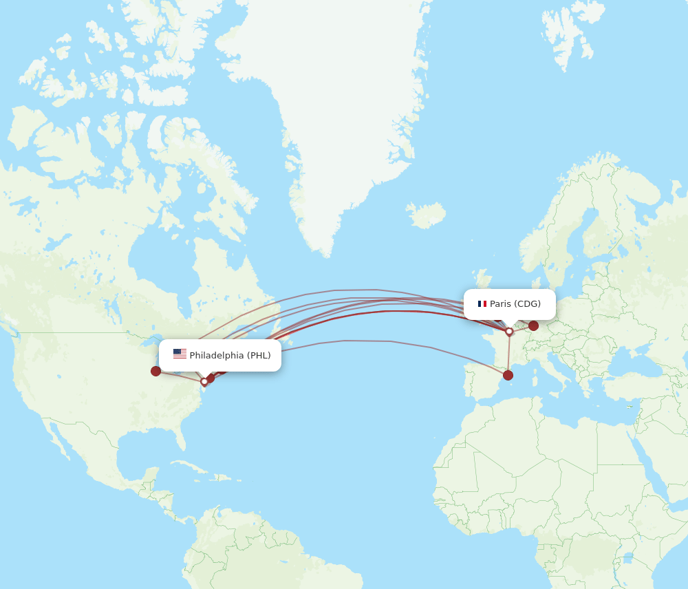 CDG-PHL flight routes