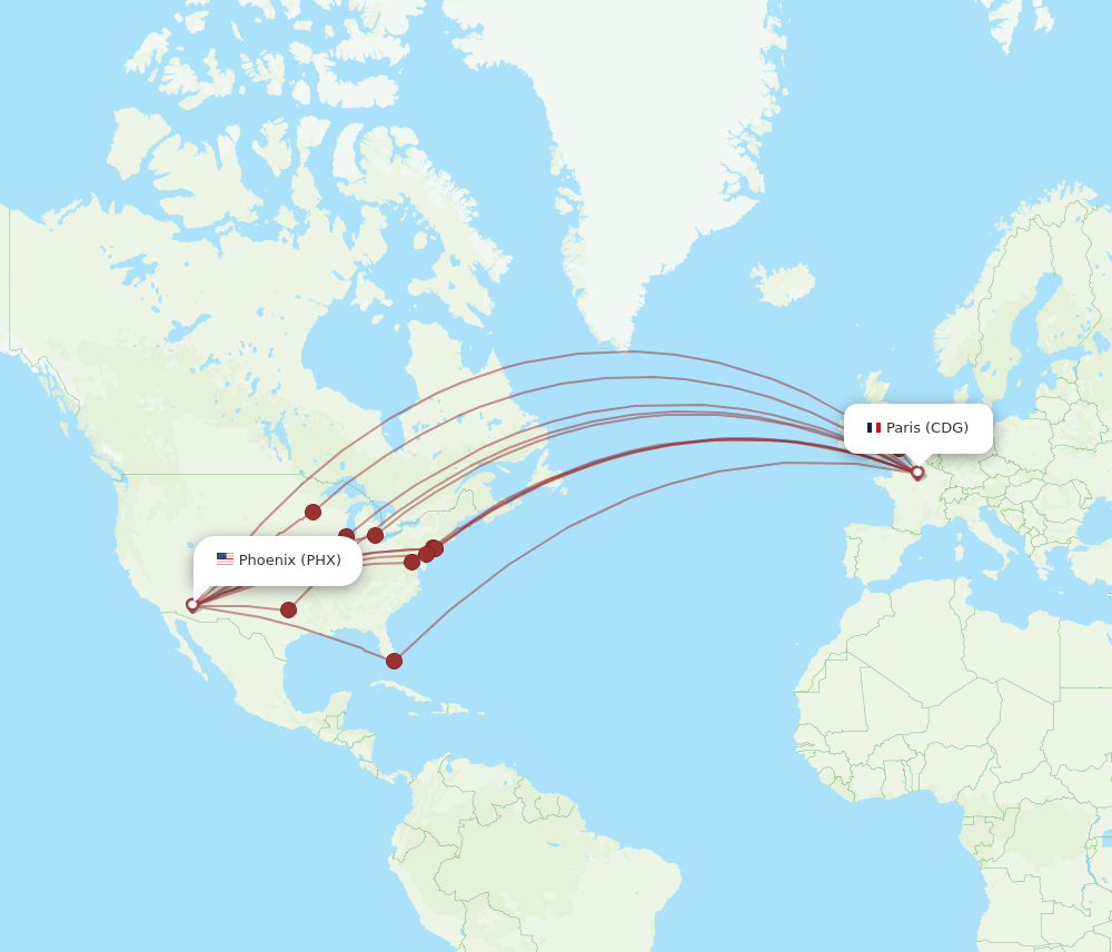 CDG to PHX flights and routes map