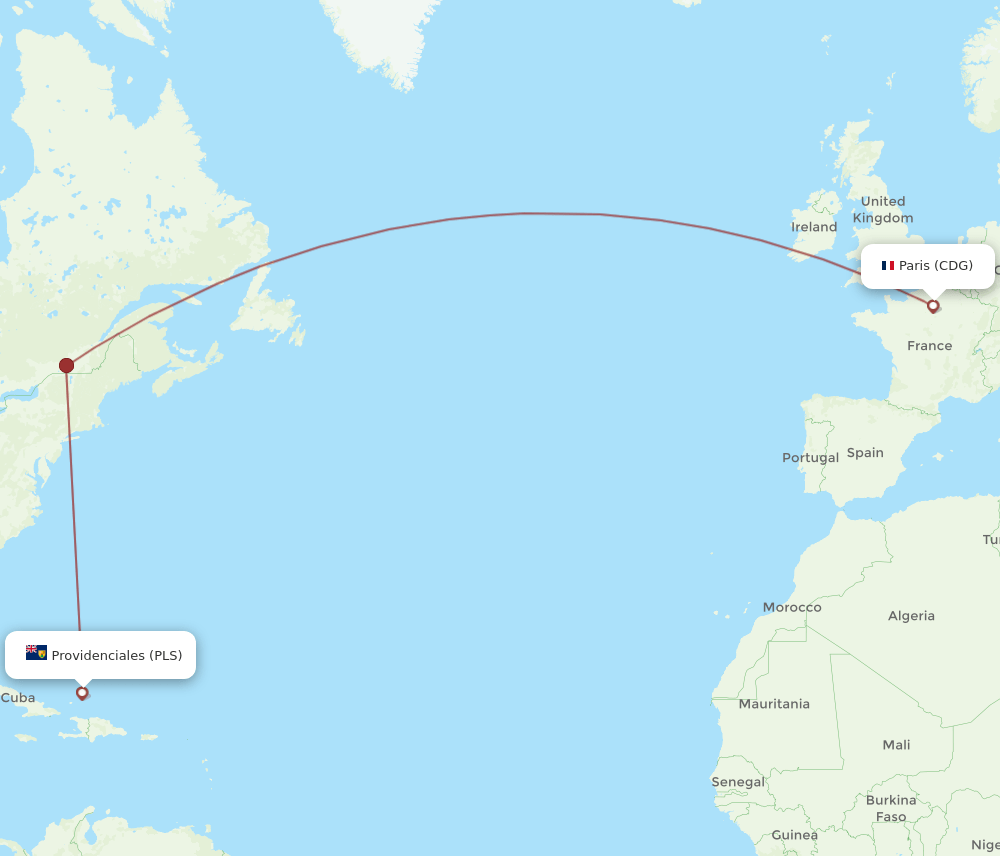CDG-PLS flight routes
