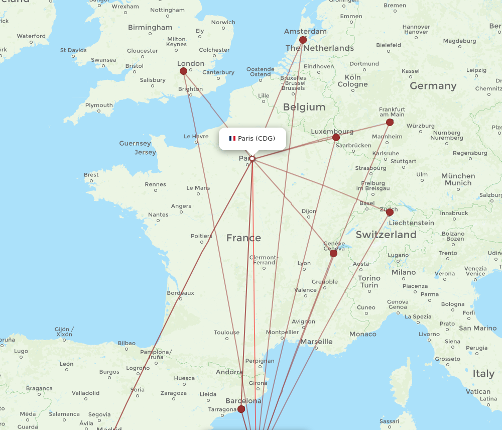 CDG to PMI flights and routes map
