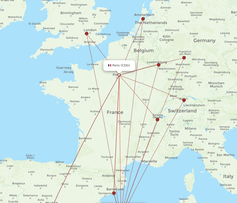 CDG to PMI flights and routes map