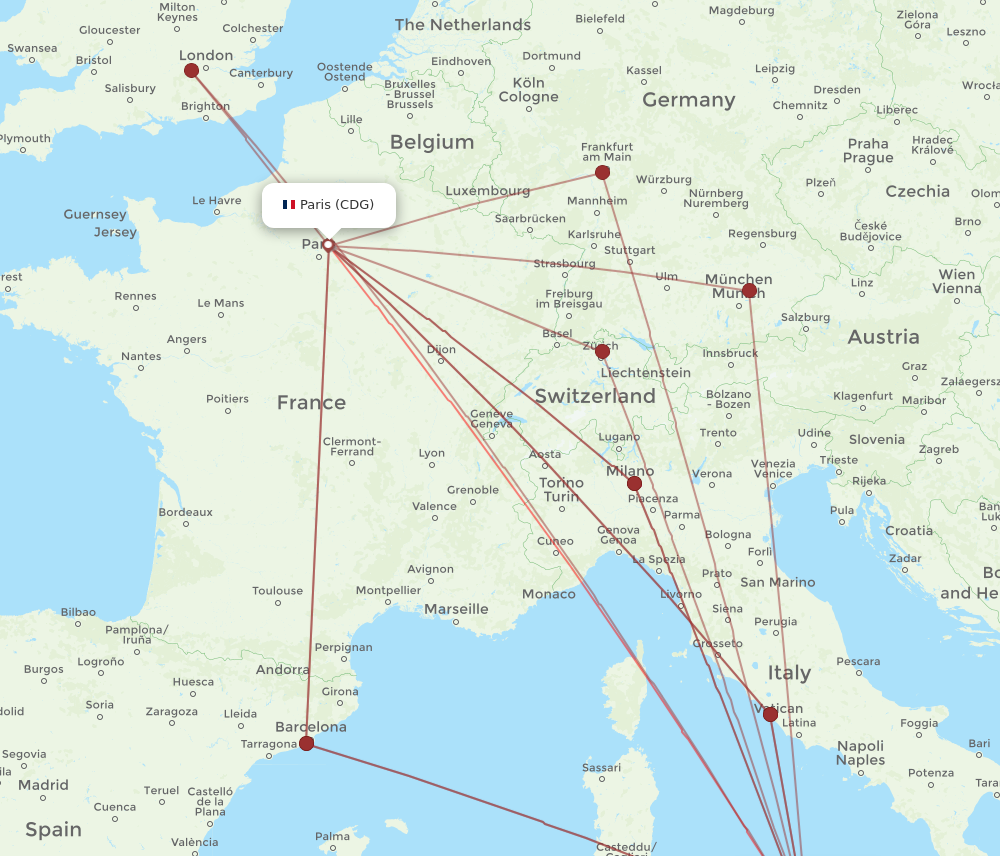CDG to PMO flights and routes map