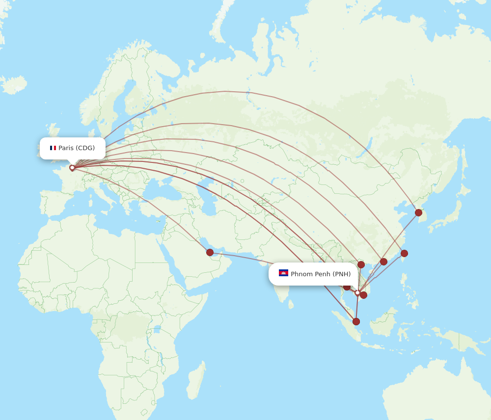 CDG to PNH flights and routes map