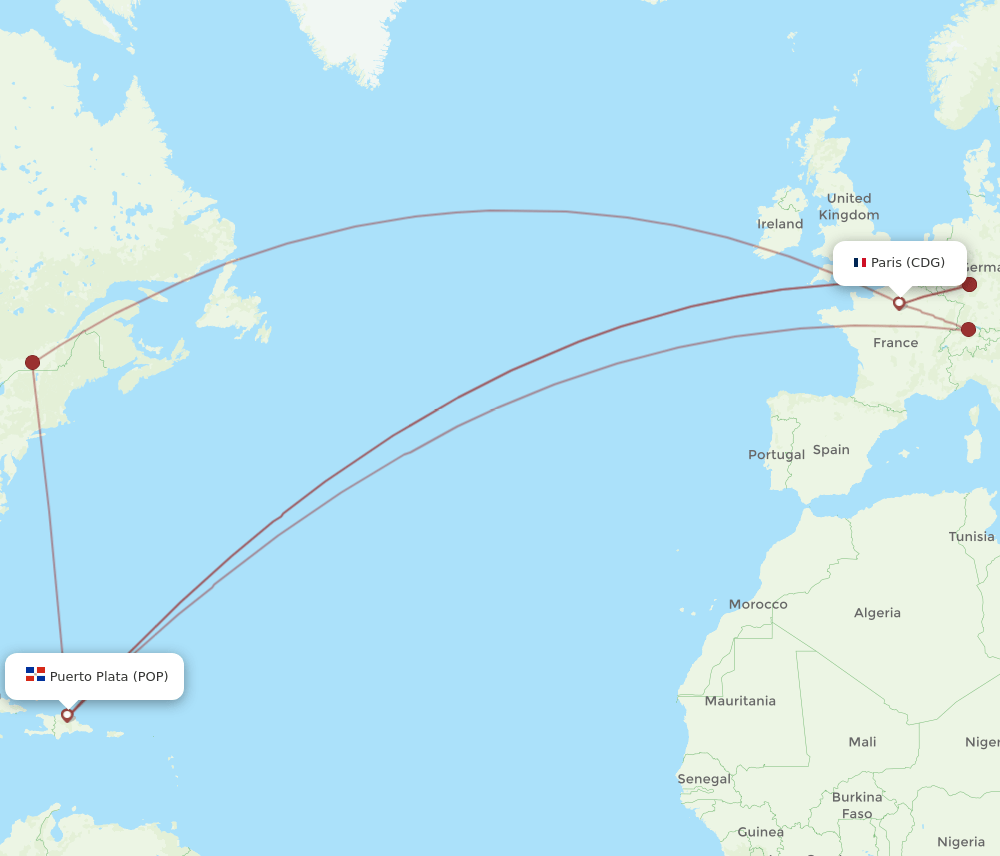 CDG-POP flight routes