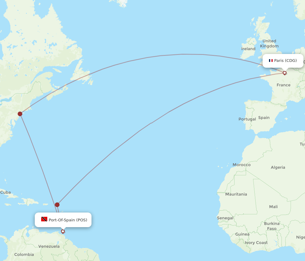 CDG-POS flight routes