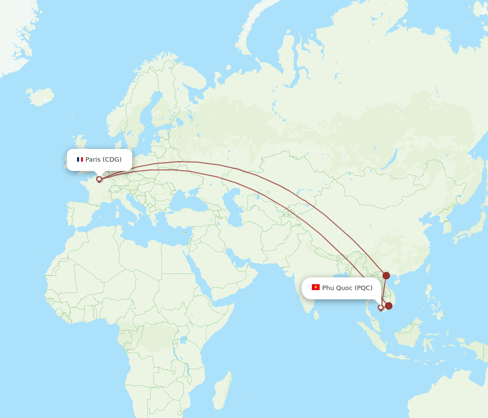 CDG-PQC flight routes