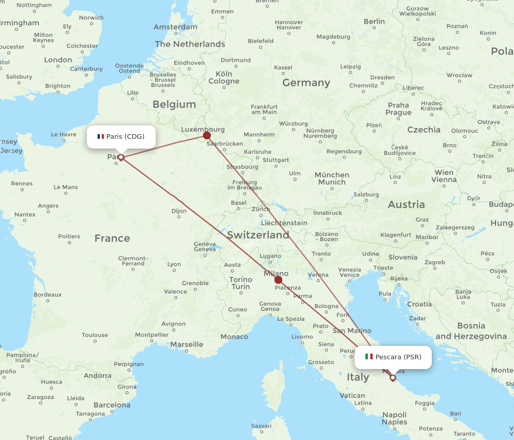 CDG-PSR flight routes