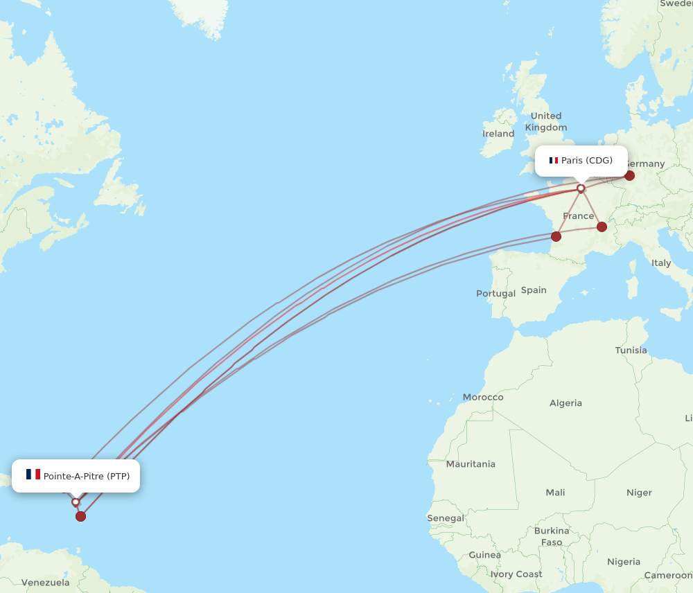 CDG-PTP flight routes