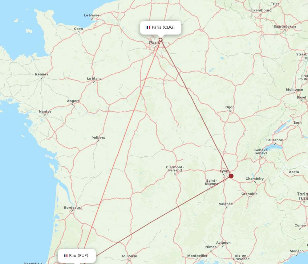 CDG to PUF flights and routes map
