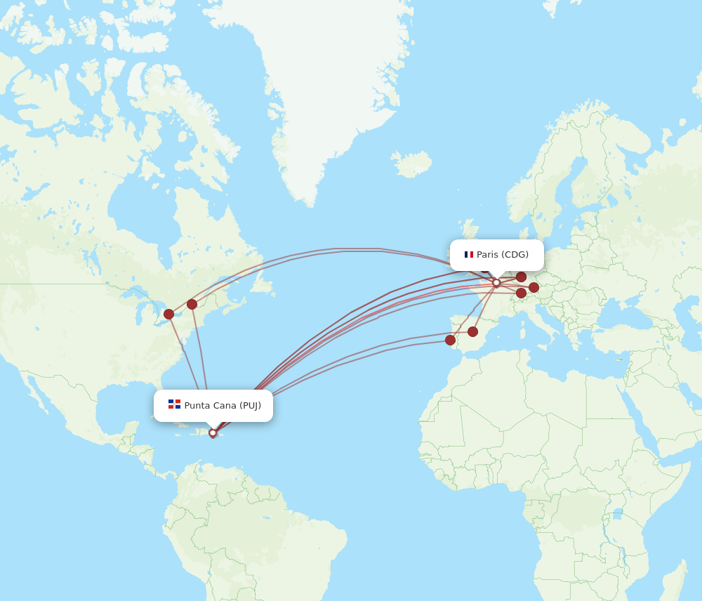 CDG-PUJ flight routes