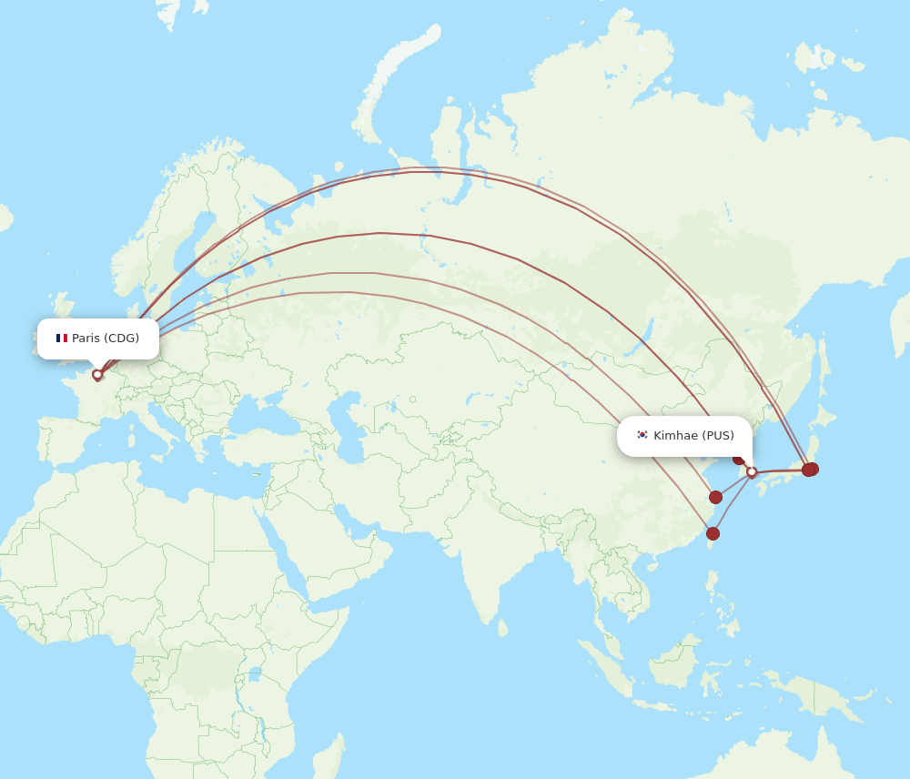 CDG to PUS flights and routes map