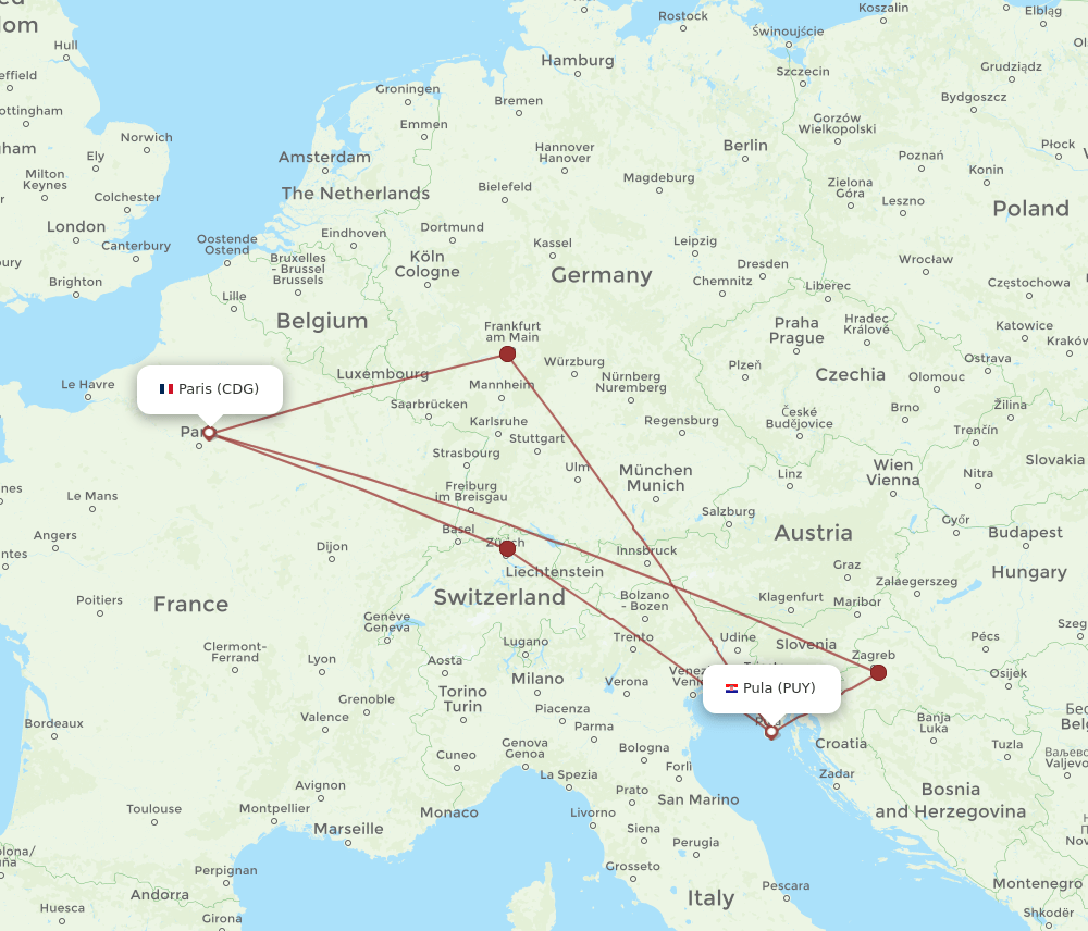 CDG-PUY flight routes