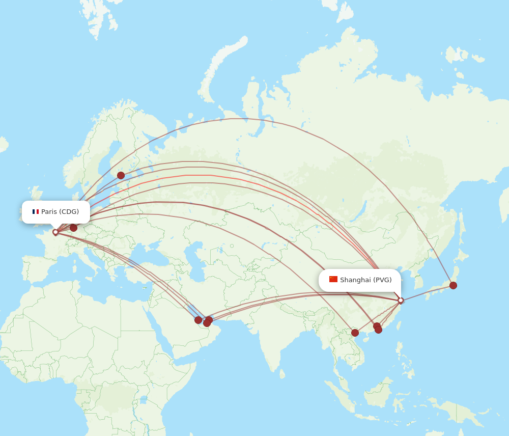CDG to PVG flights and routes map