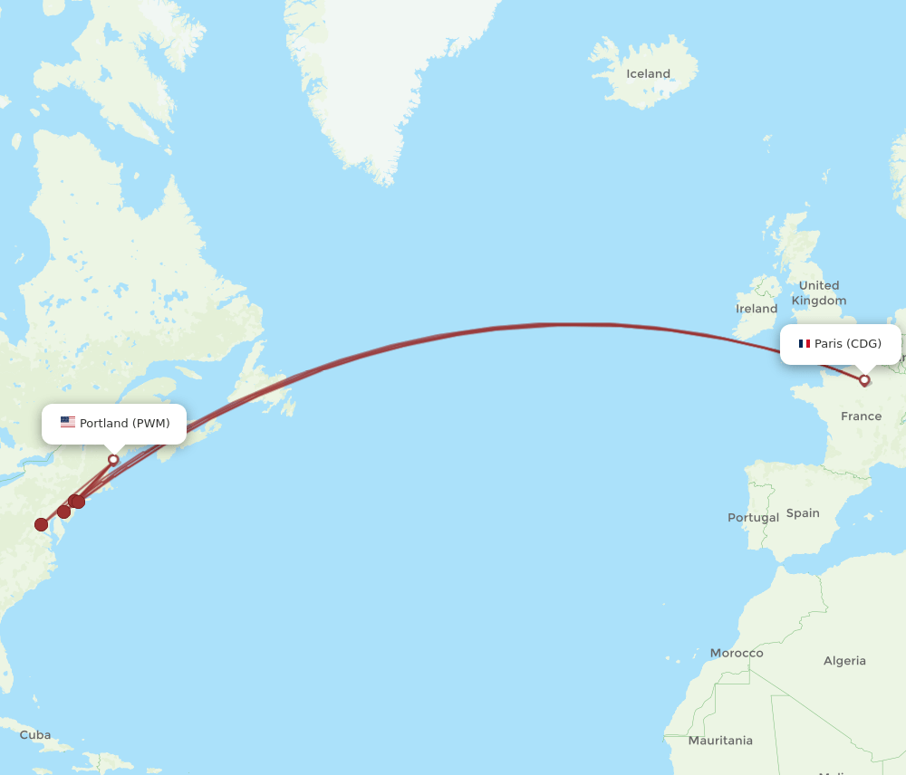 CDG-PWM flight routes
