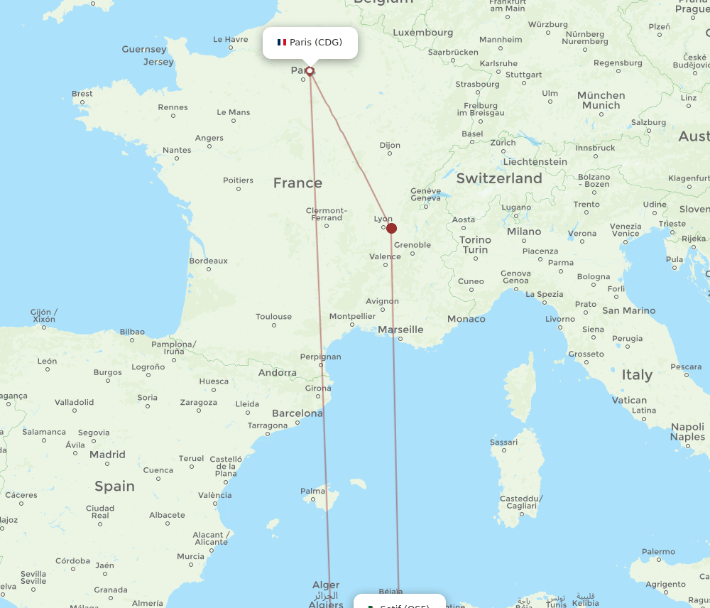 CDG-QSF flight routes