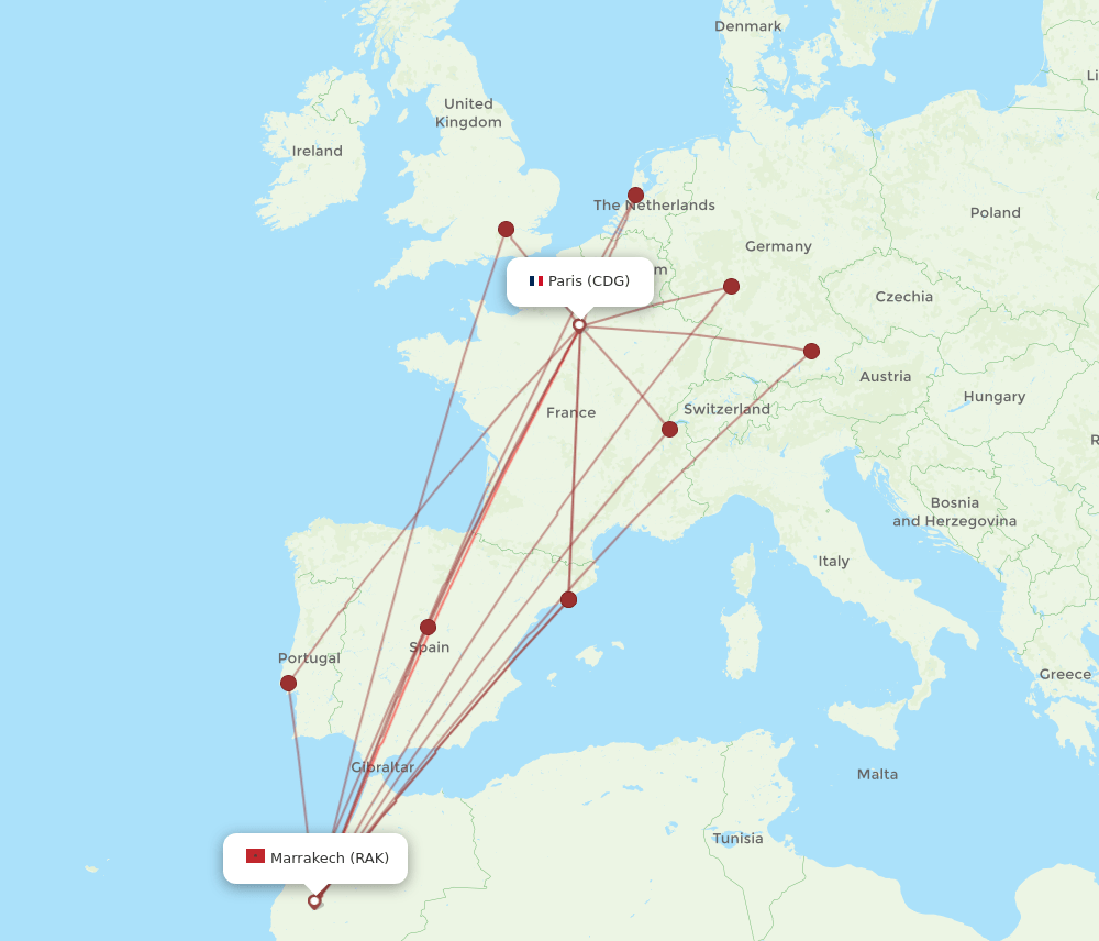 CDG-RAK flight routes