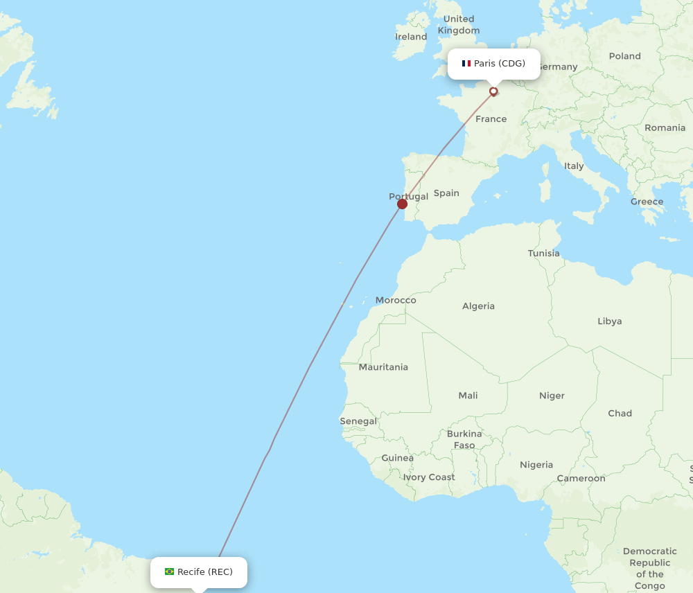 CDG-REC flight routes
