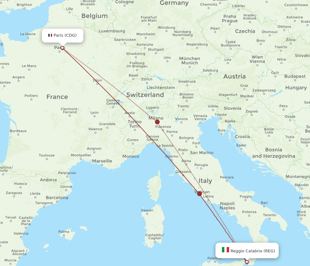 CDG to REG flights and routes map