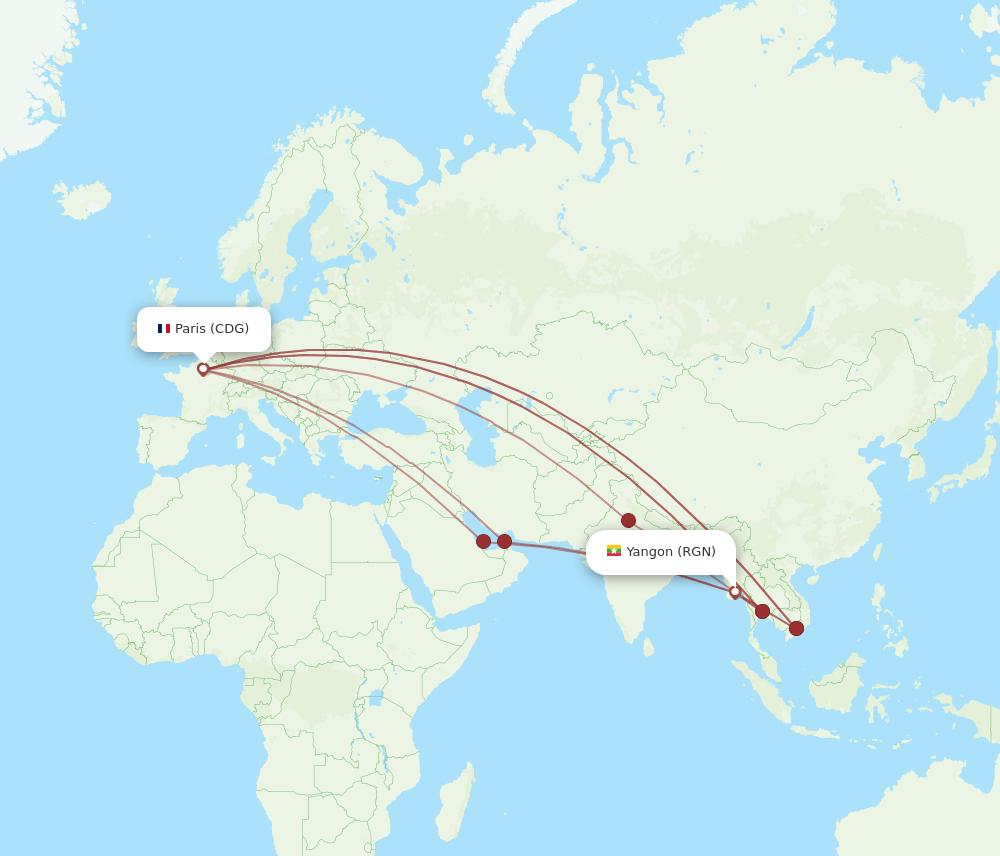 CDG-RGN flight routes