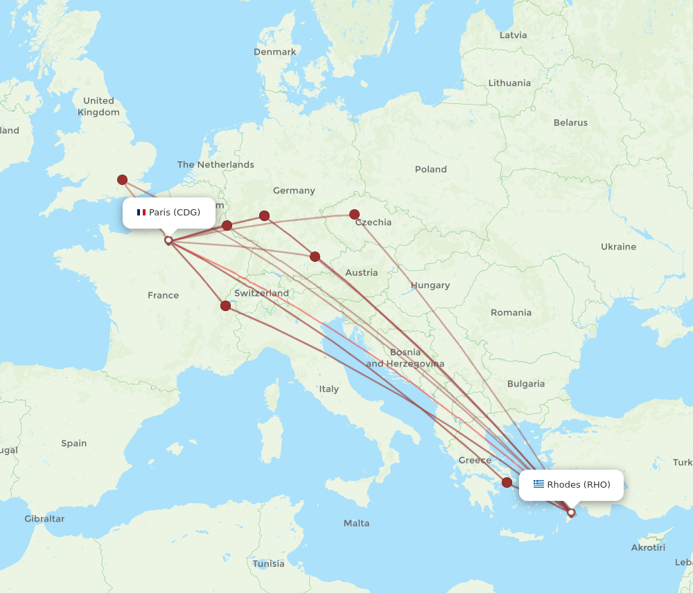 CDG-RHO flight routes
