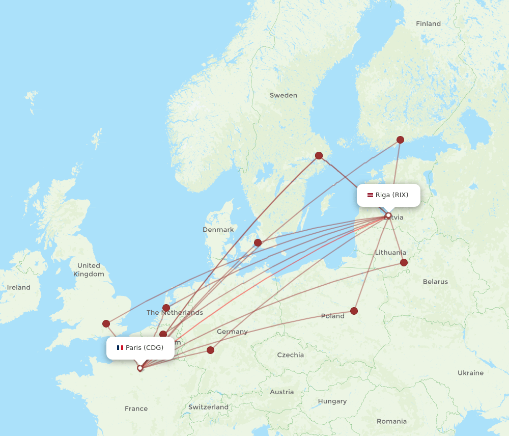 CDG to RIX flights and routes map